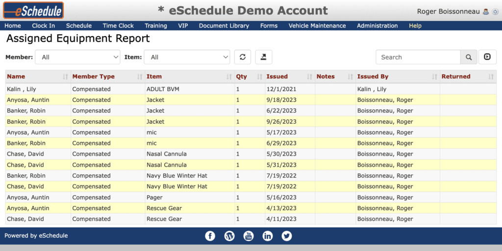 Equipment Tracking screenshot