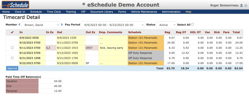 Timecard Detail screenshot