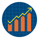 A bar chart with an upward-trending yellow arrow, symbolizing growth, success, and positive performance trends.